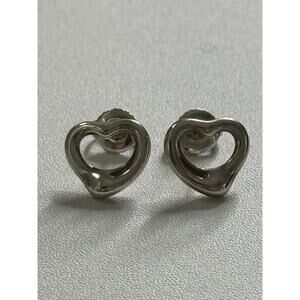 Vintage Tiffany & Co. Elsa Peretti Sterling Silver Open Heart Stud Earrings 925